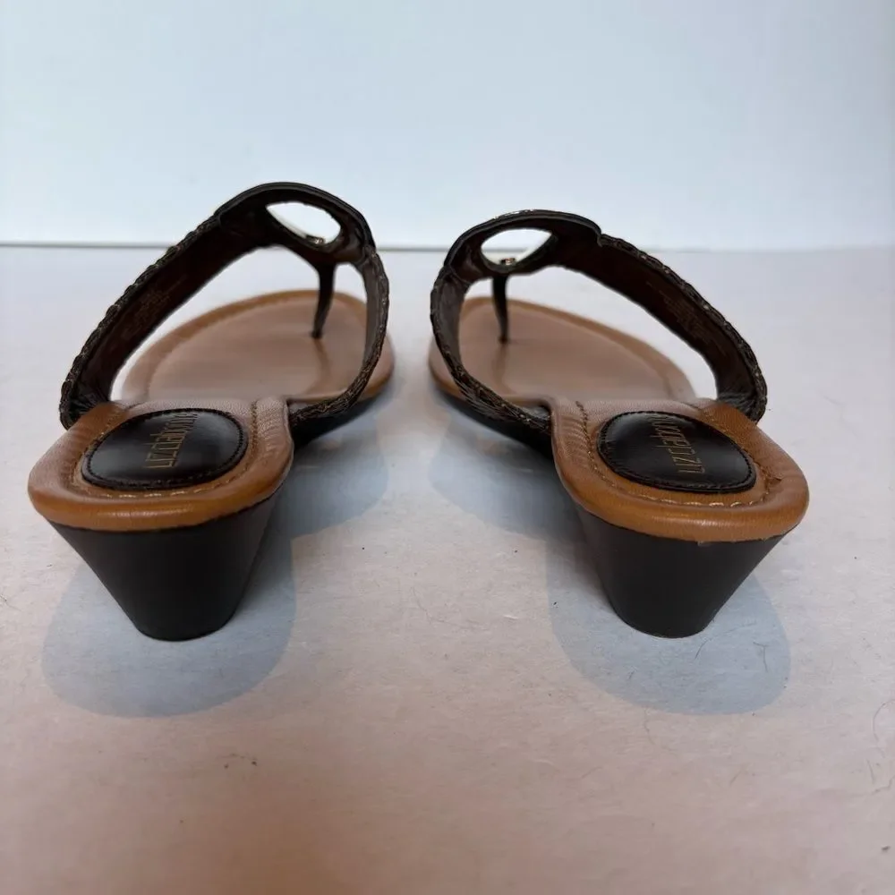 Liz Claiborne Women's Elegant Brown Wedge Sandals Thong Style Size 6M